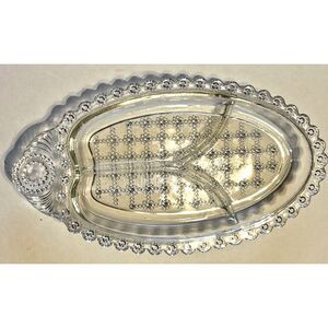 Vintage Hazel Atlas Jewel 3 Part Handled Relish Serving Dish Mid Century style